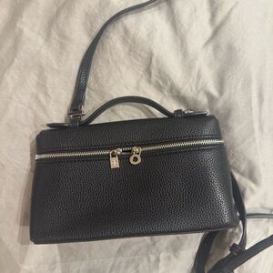 Loro Piana Black Pebbled Leather Top-Handle Crossbody Bag with Gold Hardware